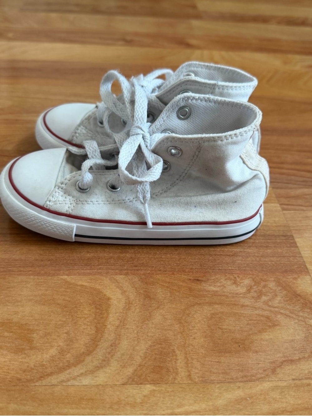 Toddler White High-Top Canvas Sneakers with Red Trim - Picture 3 of 5
